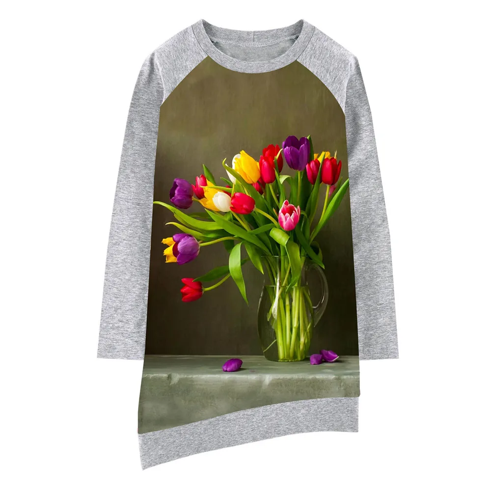 Детское платье с принтом тюльпана осеннее в европейском и американском стиле |