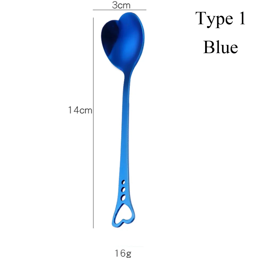 Type1 blue Красочная кофейная ложка в форме сердца из нержавеющей стали, свадебная десертная чайная ложка, кухонные принадлежности, Роскошная Посуда - Цвет: Type1 blue