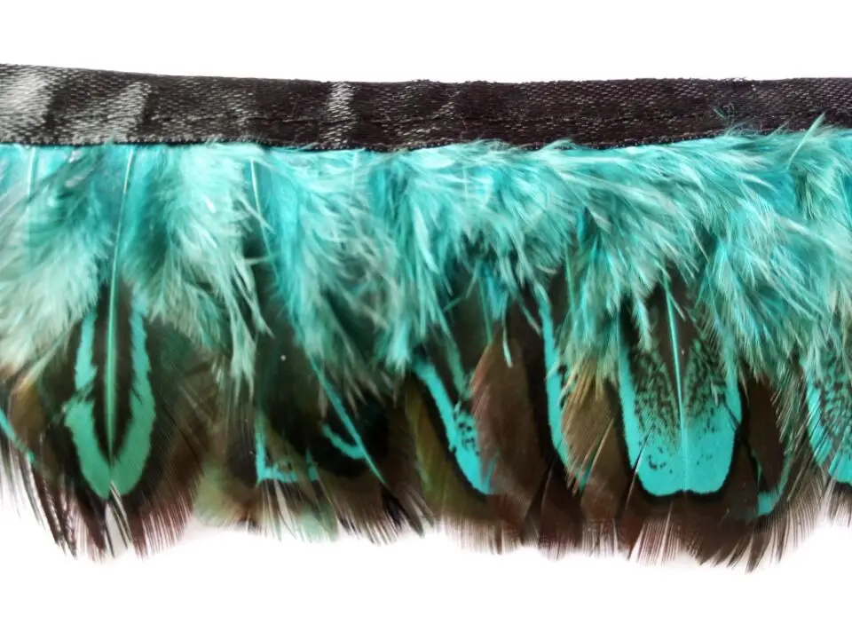 Тканевый пояс с перьями фазаны Синий тканевый длиной 10 метров ширина около 50 мм