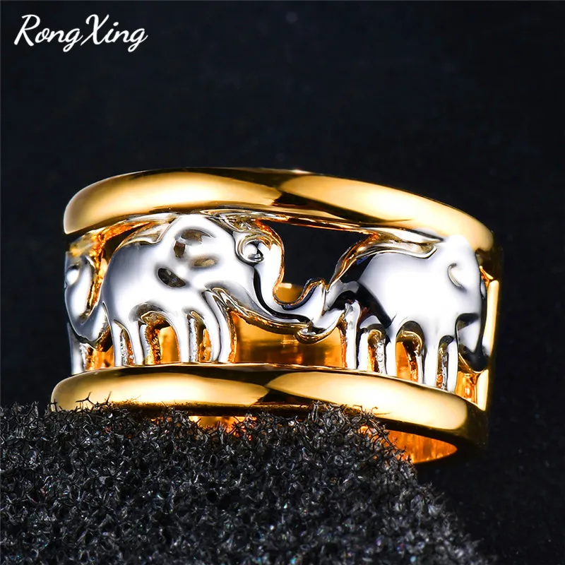 Rongxing старинный серебряный цвет милый слон кольца для мужчин и женщин желтое