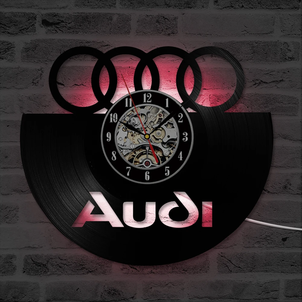 Черный полый звуковой логотип cd пластинка настенные часы Audi подарок искусство Декор светодиодный запись старинное украшение персонализированные домашний декор