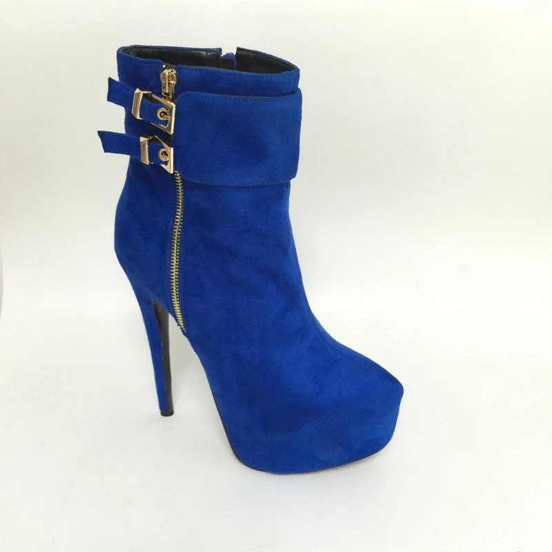 

Blue Round Toe High Heel Boots Women Ankle High Side Zippe Size 45 Ladies Boots Short Plush Winter Women Boot Shoes 2017 New