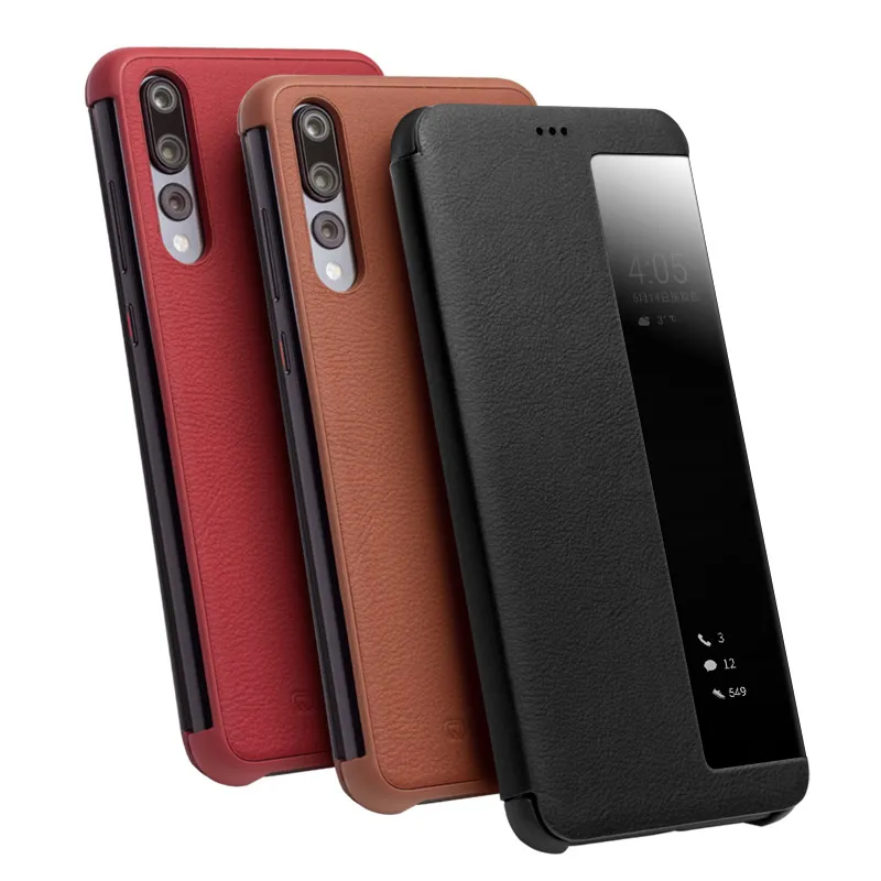 Чехол QIALINO из натуральной кожи с откидной крышкой и окном для Huawei Ascend P20 Smart View