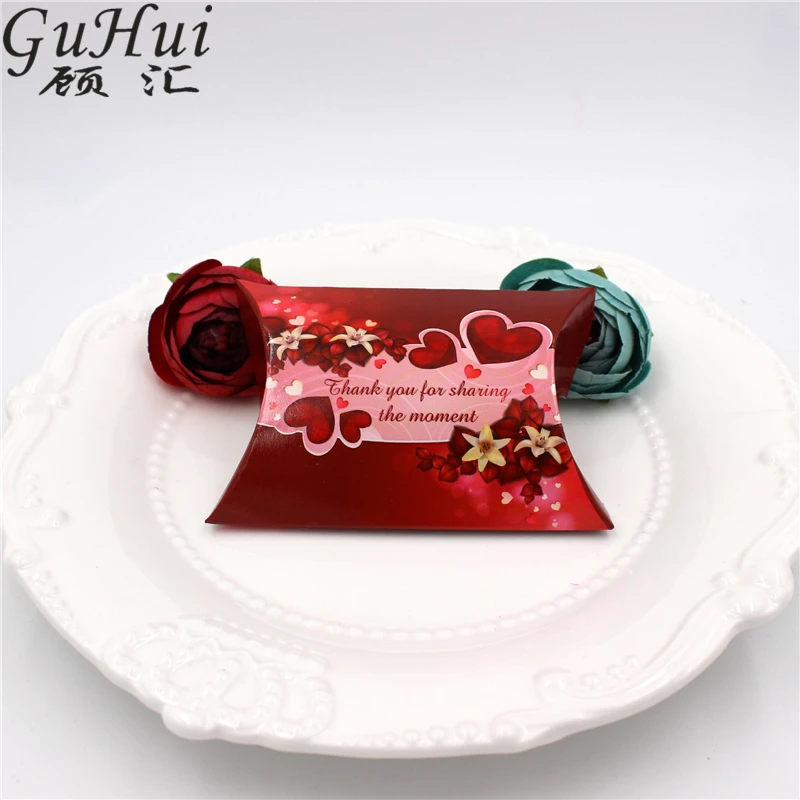 50Pcs Cute Small Pillow heart Shape Candy Box Wedding Favor Party Guest Gift Decoration Valentine Red Hearts Fower | Дом и сад