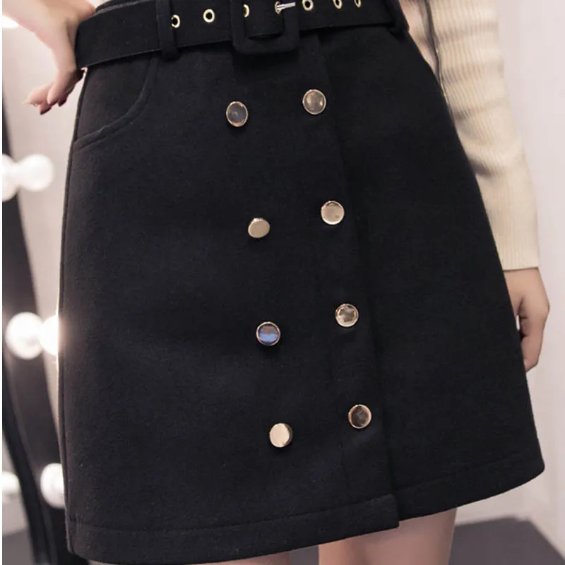 Женская юбка зимняя женская новая двубортная замшевая Однотонная с высокой