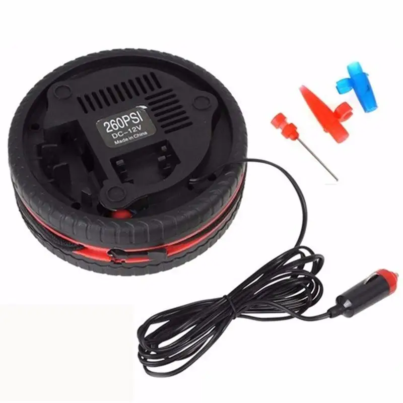 Автомобильный мини-надувной насос 260PSI DC12V металлический пластиковый Электрический воздушный компрессор насос монитора с 3 адаптерами сопла