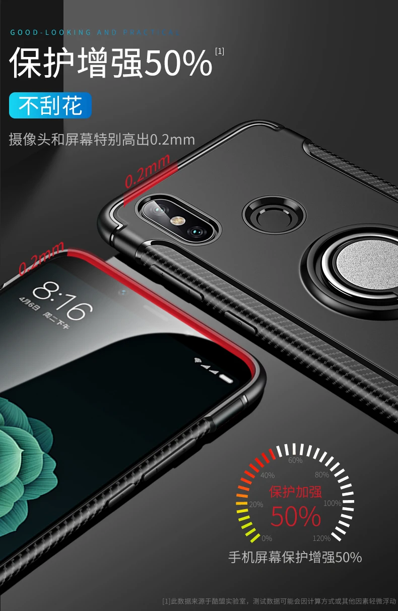 Для Xiaomi Pocophone F1 Чехол Жесткий ПК + силикон с подставкой Кольцо Магнит гибридный