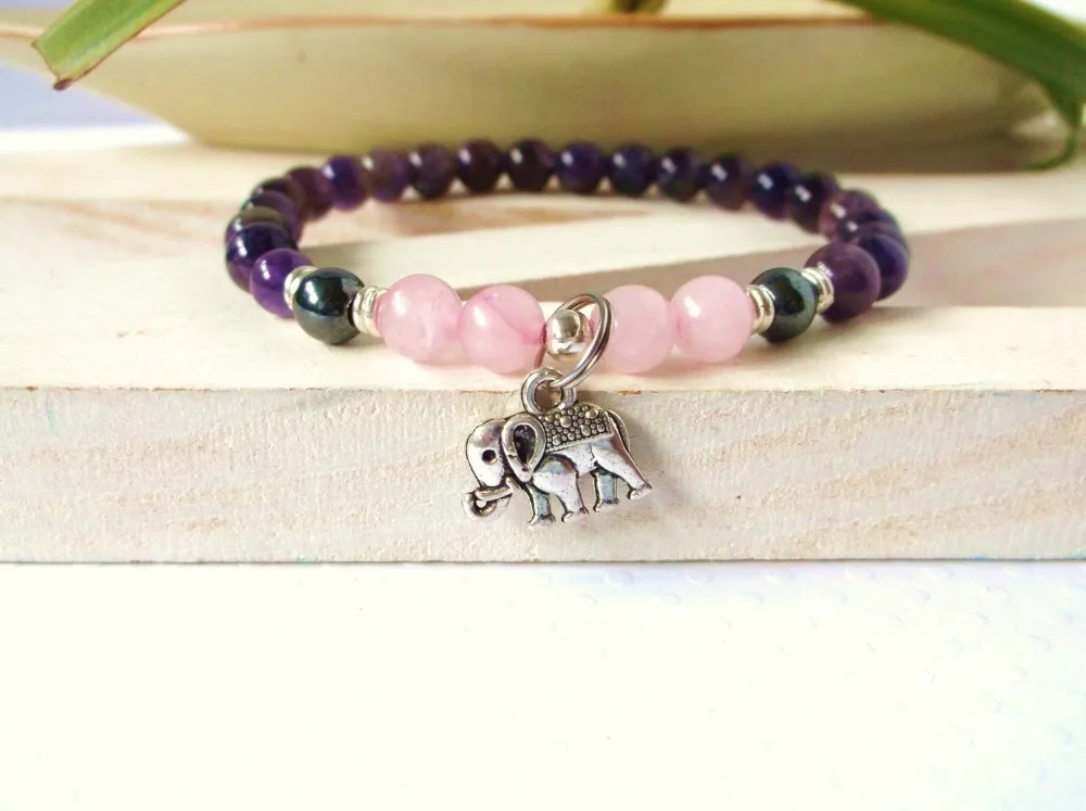 SN0344 браслет со слоном из натурального камня прочный Ганеш Исцеление йогой Мала