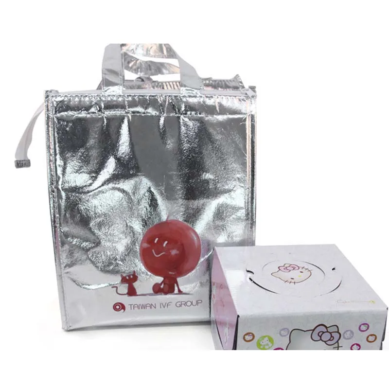 silver cute printing cooler bag cake pizza food fresh carrier cool handbag ice pack thermal picnic lunch insulated tote | Багаж и сумки