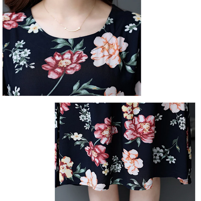 

Women clothing dress Short sleeve Summer Knee-Length dress new Large size XL-5XL Print dress vintage Cotton O-Neck dress women