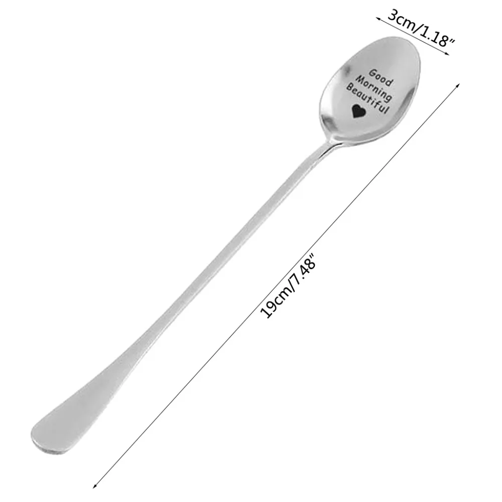 

Good Morning Beautiful/Handsome Couples Spoon Long Handle Coffee Tea Ice Cream Tableware Valentine New Year Gift Household Use