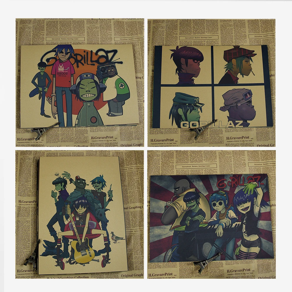 На заказ на холсте художественные Gorillaz плакат музыкальной группы наклейки стены