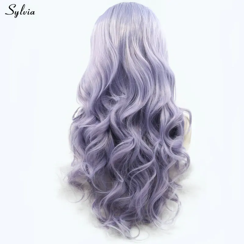 Sylvia Long Lilac Purple Hair Bouncy Curly Synthetic Lace Frontal Wigs Glueless Heat Resistant Fiber Natural Hairline For Women