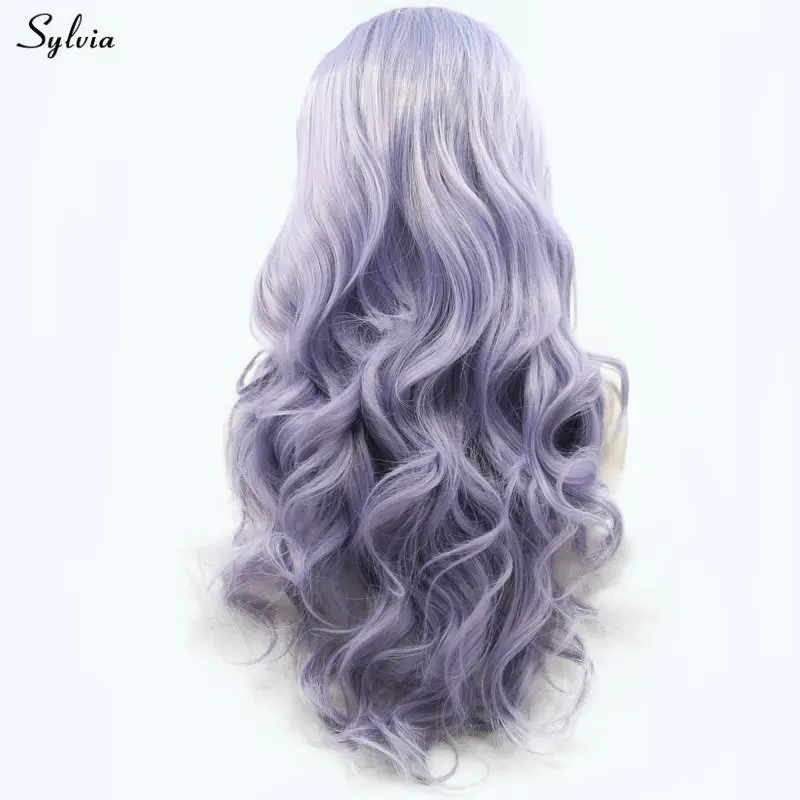 

Sylvia Long Lilac Purple Hair Bouncy Curly Synthetic Lace Frontal Wigs Glueless Heat Resistant Fiber Natural Hairline For Women