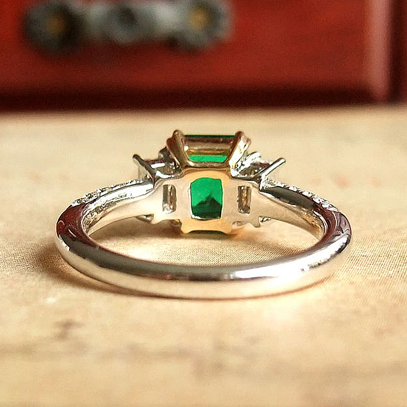 Colombian Solid 18K White Gold 0.7ctw Green Emerald Moissanite Ring Side Bagaguette Accent Luxury Fine Jewelry For Women | Украшения и