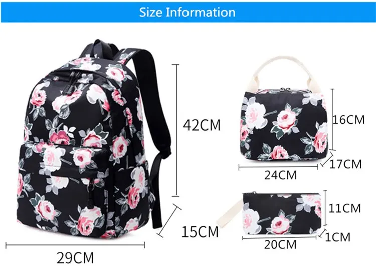 

OKKID 3pcs/set student flower school backapck for girls cute bookbag children floral pen pencil bag kids school bag set bagpack