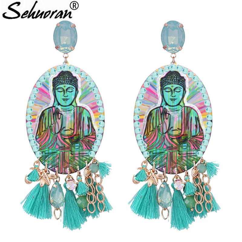 

Sehuoran Aretes Crystal Budha Picture Pendients Drop Earrings For Woman 2018 Element Tassel Earrings Jewelry Brincos Oorbellen