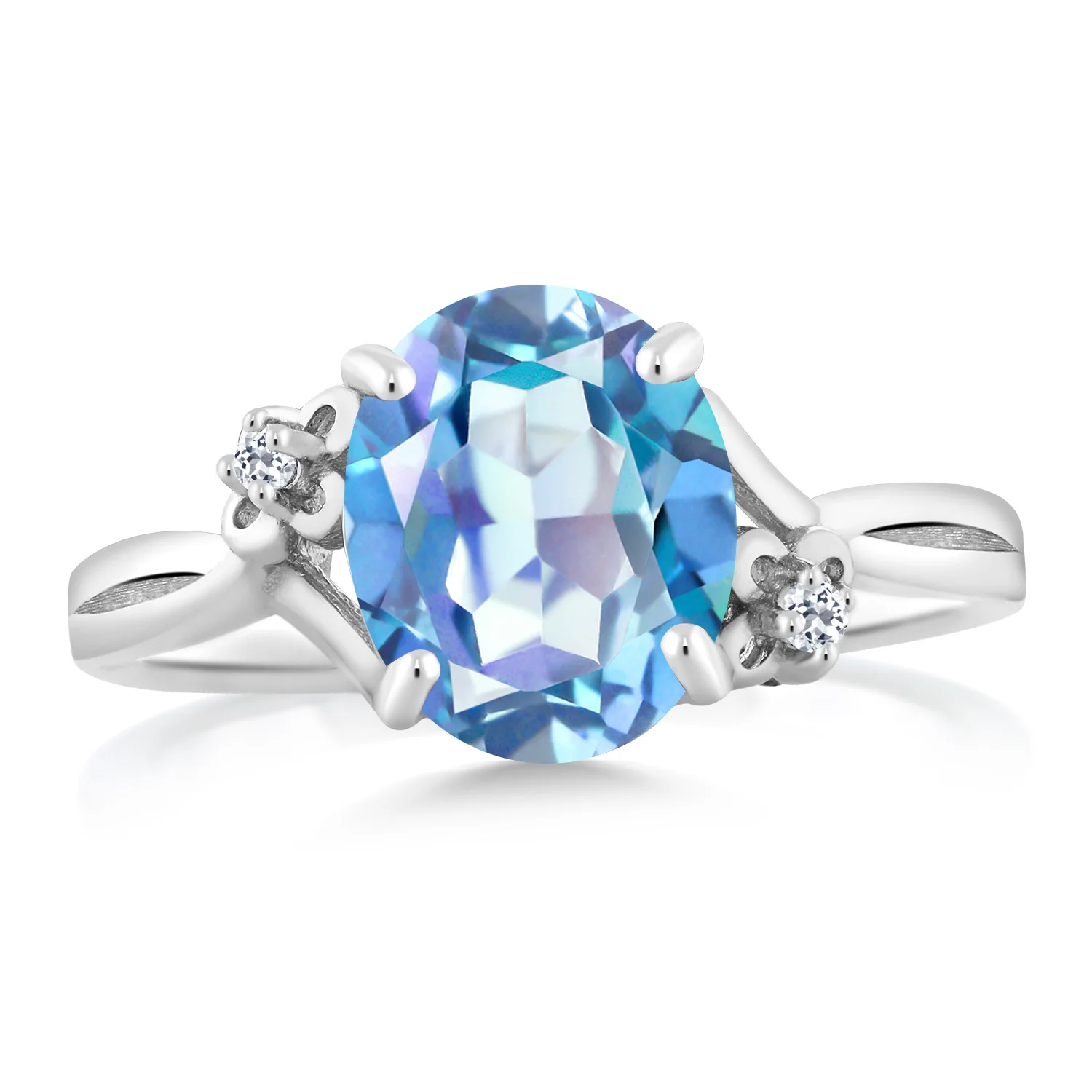 GemStoneKing 2.74 Ct Oval Natural Millennium Blue Mystic Quartz White Topaz 925 Sterling Silver Rings For Women Fine Jewelry | Украшения и