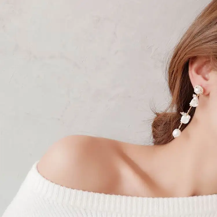 MENGJIQIAO элегантный кристалл горного хрусталя кулон длинные Pendientes Mujer Moda мода имитация жемчуга темперамент серьги