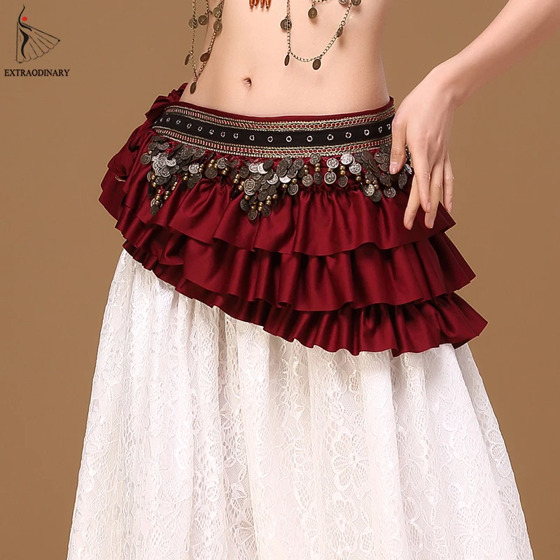 

New Women Tribal Belly Dance Hip Scarf Gypsy Costume Accessories Bellydance Belt Wrap Coins Bead Scarf Clothes 3 Color