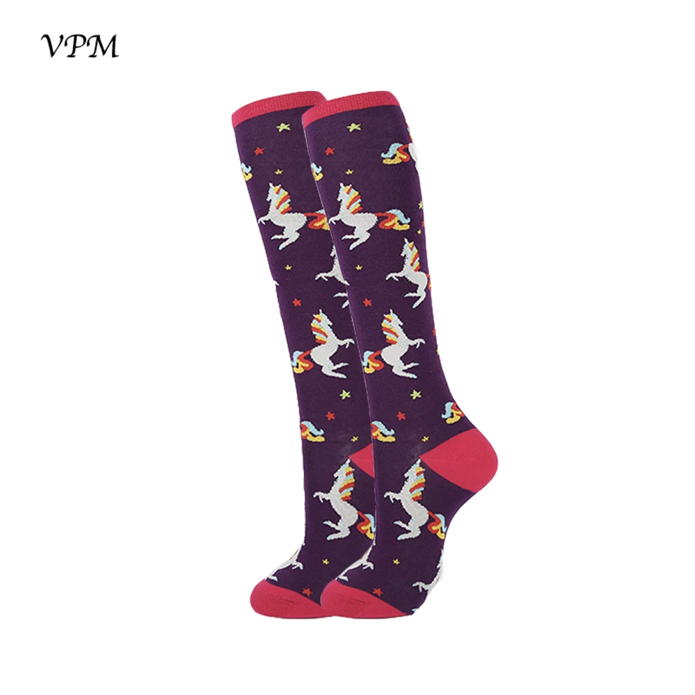 V6407 VPM, Хлопковые женские гольфы, цветные, Harajuku, забавные, милые, кавайные, с рисунком лисы, единорога, планеты, белки, носки для подарка - Цвет: V6407