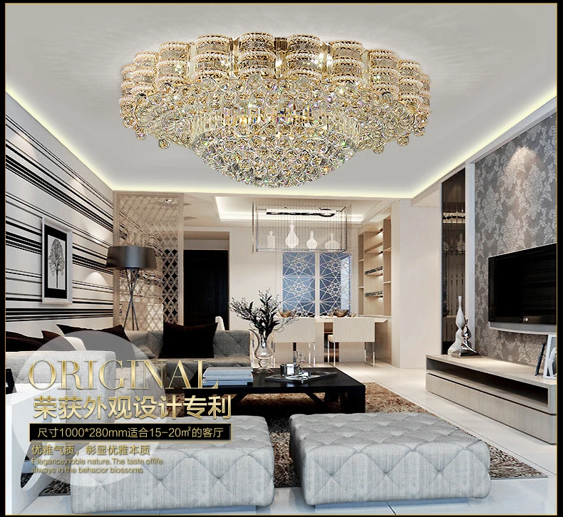 

Simple LED living room lighting S gold round crystal lamp ceiling lighting atmosphere European modern lamp home led lighting