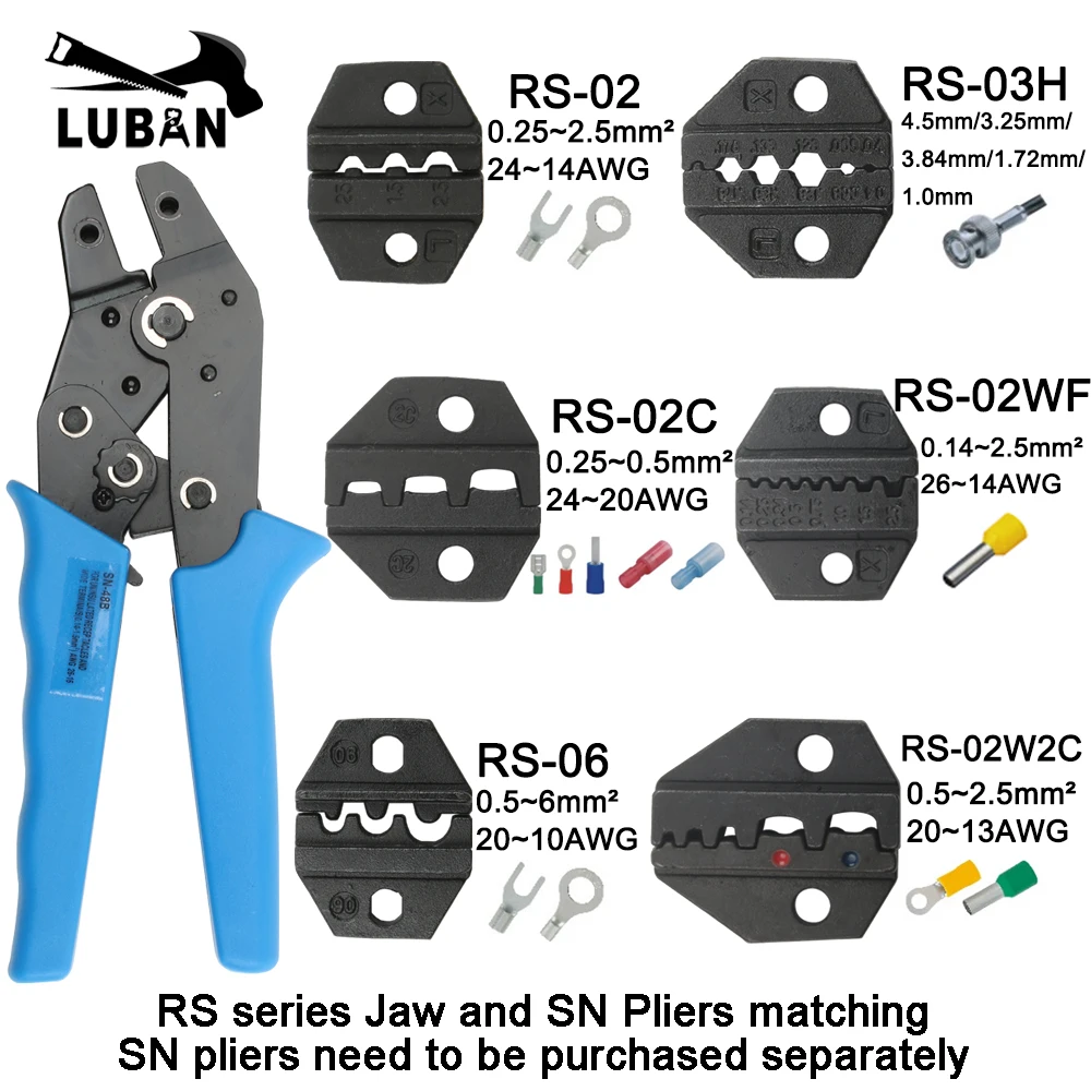 

LUBAN MINI EUROP STYLE crimping tool crimping plier die sets for RS series RS-02 RS-02C RS-02W2C RS-02WF RS-03H RS-06 jaws