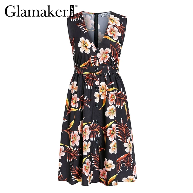 Glamaker сексуальное платье миди с цветочным принтом женское летнее пляжное