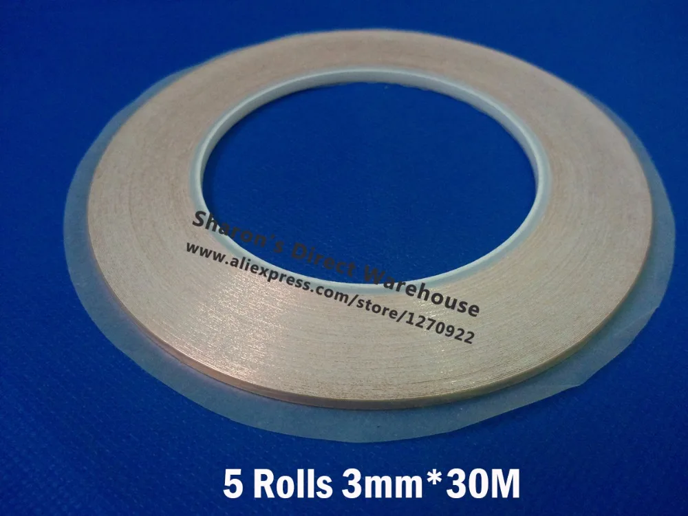 

5 rolls 3mm*30M Single Adhesive Conducting Copper Foil Tape Strip for EMI Shielding, Guitar, Stained Glass Work, pc Repair