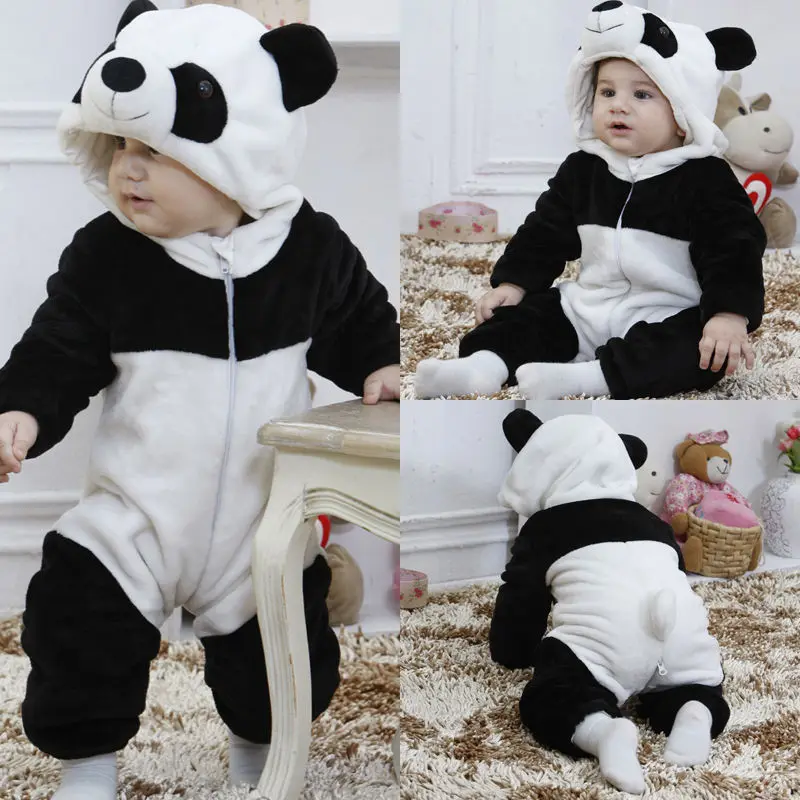 Winter Baby Kids Girls Boys Toddler Cartoon Panda Animal Long Sleeve Jumpsuit Hoodie Romper Outfit One-Piece Cute Costume | Детская