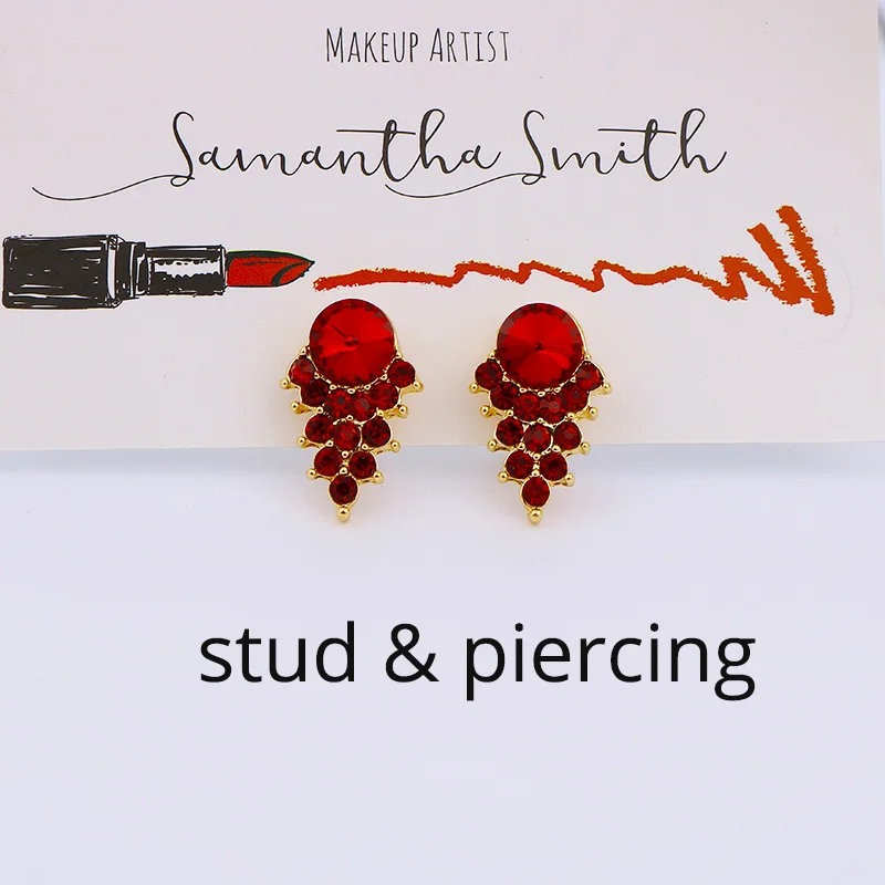 stud red Корейские милые серьги-клипсы без пирсинга для женщин и девочек с искусственным жемчугом Красные кристаллы стразы клипсы для ушей подарок на свадьбу - Окраска металла: stud red