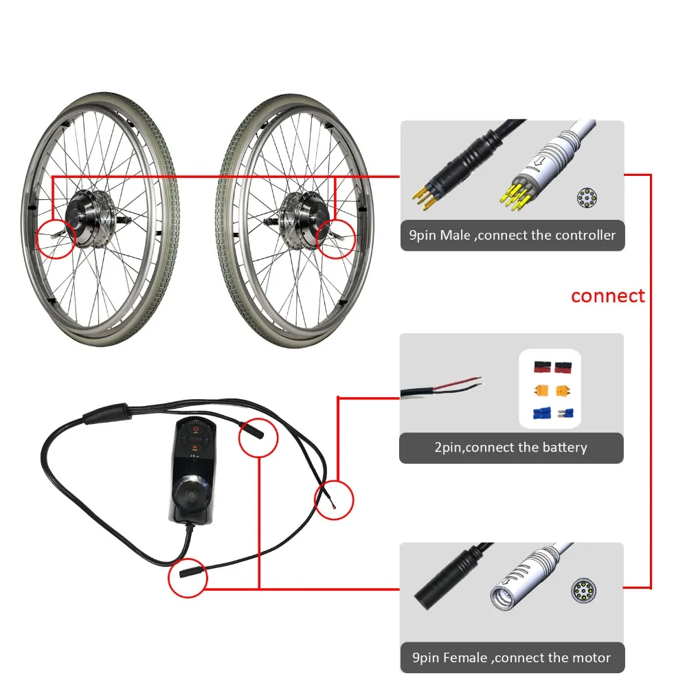 Okfeet Электрический инвалидный колясок Conversion Kit без Батарея 24V 250W 6 км/ч и двойные двигатели для инвалидных колясок модификации
