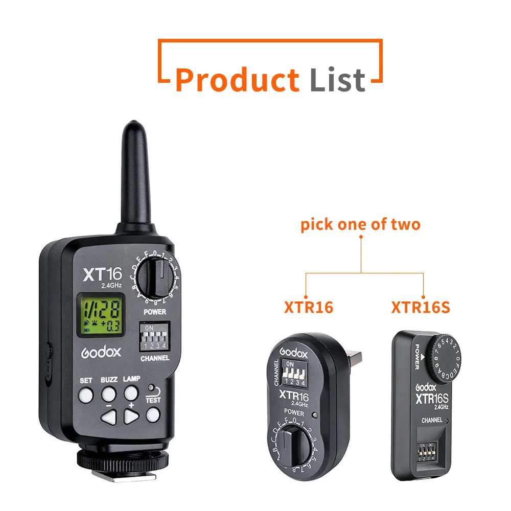 Godox XT 16/XT 16S 2 4G беспроводной стробоскопический триггер XTR16/XTR16S для TTL передатчик X1C
