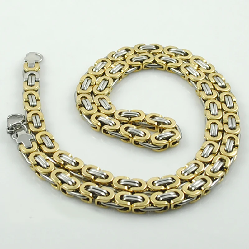 

ATGO 2 Tone, Mens Stainless Steel Byzantine Chain Necklaces Jewellery Hip Hop,Rock,Gift, Wholesale Free Shipping BN191