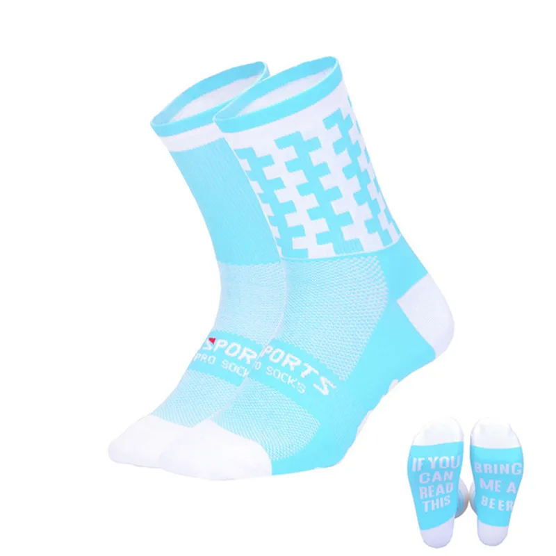 Light Blue Если вы можете прочесть эти велосипедные носки мужские женские дорожные MTB спортивные носки с буквами профессиональные гоночные велосипедные Компрессионные носки - Цвет: Light Blue