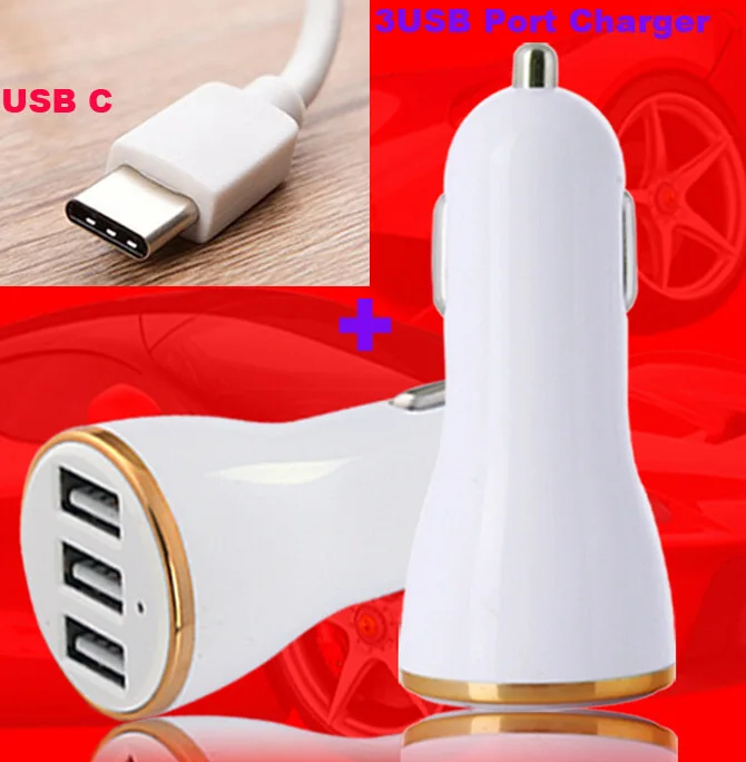 3 USB cell Phone Car Charger 1A 2.1A Lighter Charger+Type C Cable For Asus Zenfone 5 ZE620KL 5z ZS620KL | Мобильные телефоны и