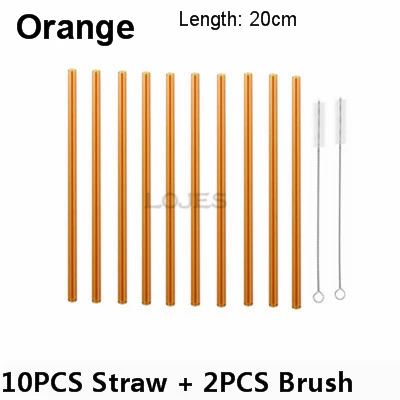 orange 10 шт Ручная работа стеклянная соломка с 2 шт чистящей щеткой экологически чистые бытовые стеклянные прямые трубы Tubularis храп кусок трубки - Цвет: orange