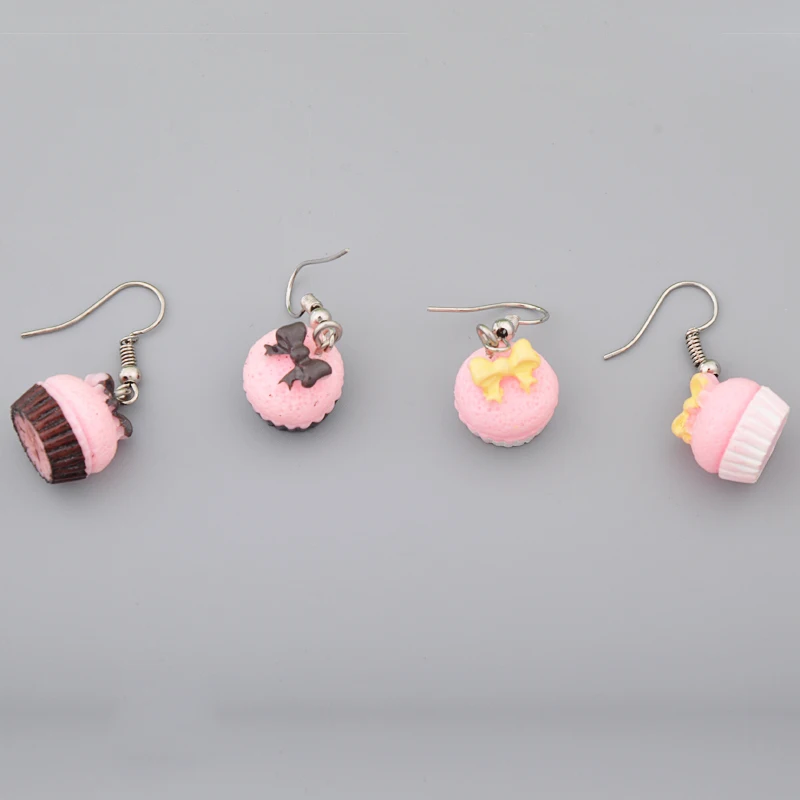 Модные серьги из смолы в форме продуктов питания десерт торт кекс серебряные