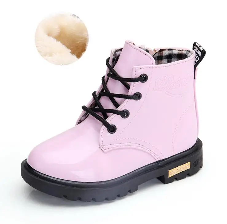 Fur Pink Новая одежда для мальчиков и девочек обувь Демисезонный из искусственной кожи, для детей зимние ботинки модные ботинки для малышей На зимнем меху теплые непромокаемые сапоги; Детские Непромокаемые кроссовки - Цвет: Fur Pink