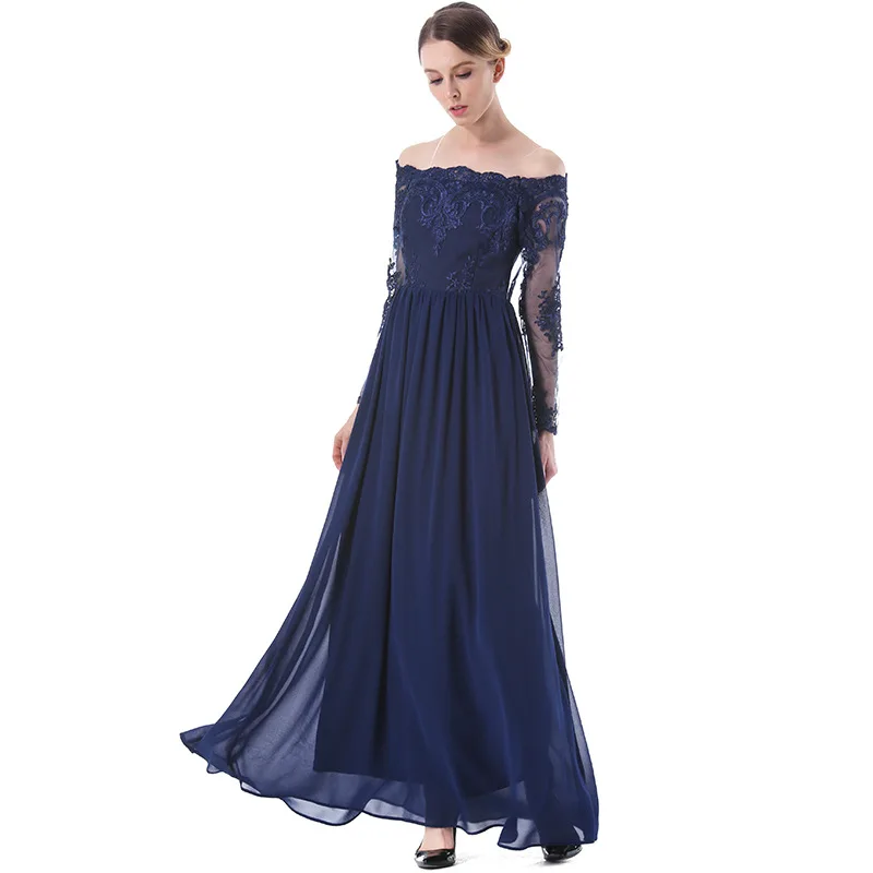 Fashion 2017 Party Dress Lace Embroidered Sexy Off Shoulder Chiffon High Quality Dresses Women Elegant Formal Long | Женская одежда