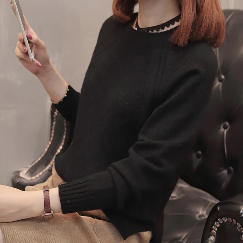 Свитер женский эластичный с длинным рукавом и o-образным вырезом | Женская одежда