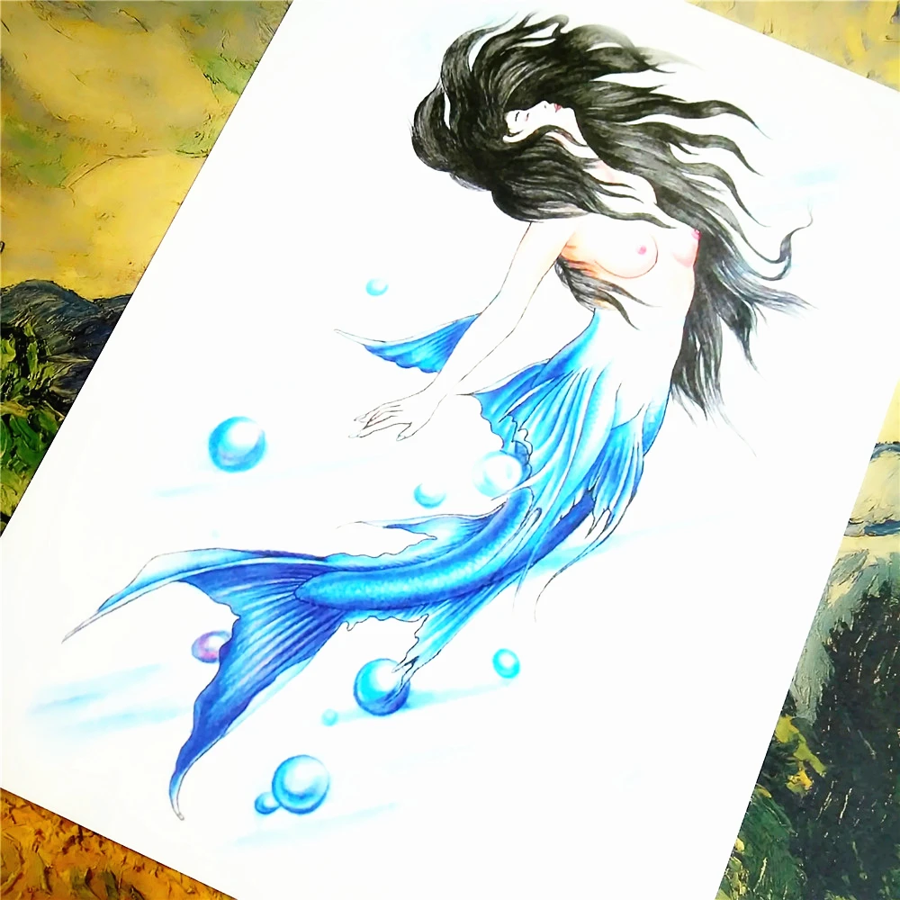 Naked Mermaid временные татуировки тело искусство рукава руки флэш наклейки 12*20 см