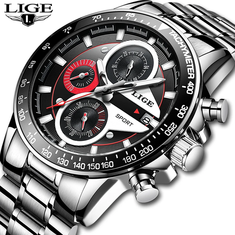 LIGE Fashion Quartz Sport Watch Men Business Full Steel Clock Mens Watches Top Brand Luxury Waterproof Watch Relogio Masculino 2020 lige watches mens top brand luxury sport quartz chronograph stainless steel men watch fashion waterproof clock reloj hombre