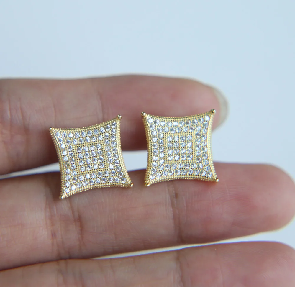 2017 new arrival screwback square earrings for men micro pave cubic zirconia rhodium/gold bling hip hop women earring | Украшения и