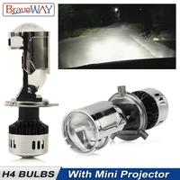 braveway h4 mini bi led projector lens headlight motorcycle auto lamp led bulb 12v high beam low beam all in one car lights h4