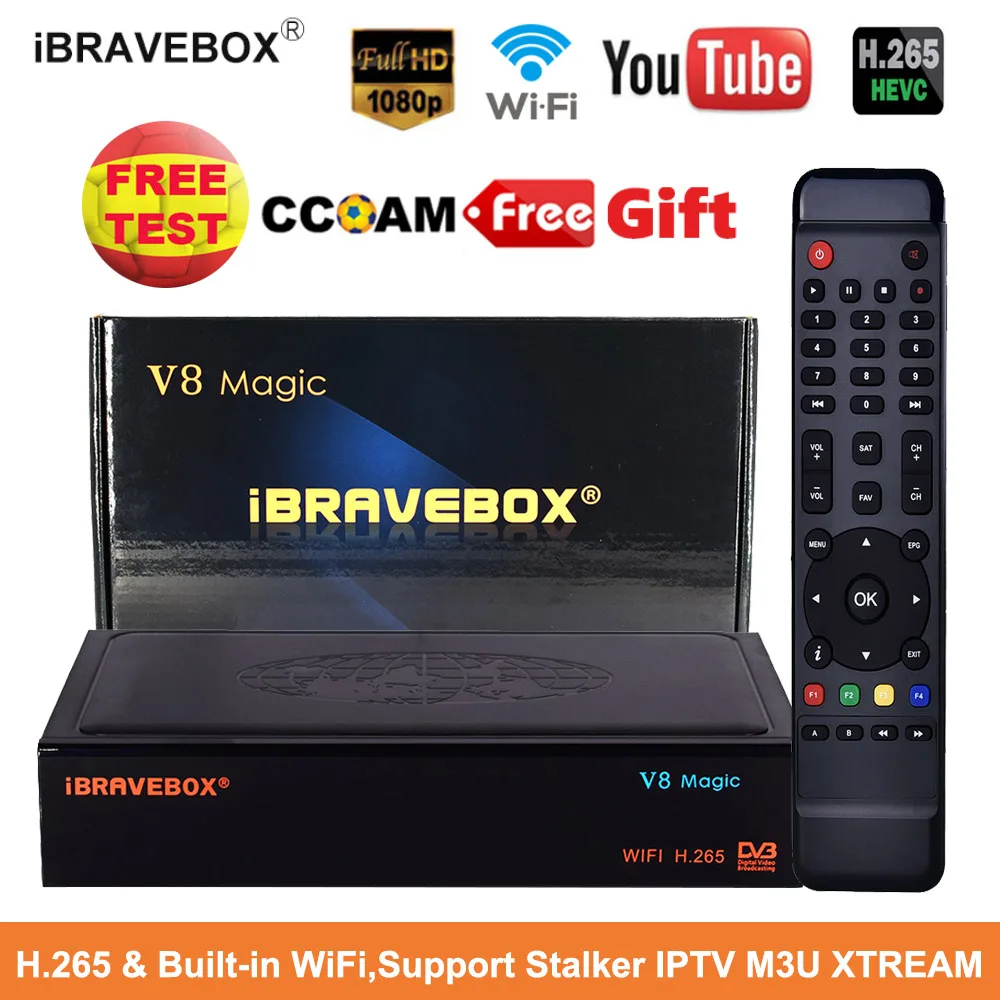 Спутниковый ресивер hd V8 Magic 1 год 7 Cccam Cline DVB-S2 H.265 встроенный wifi рецептор 1 год Европа cline V9 супер поддержка IPTV