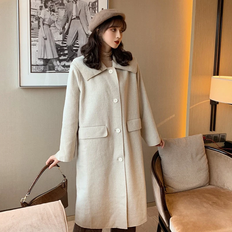 2019 Fall Winter Women Simple Cashmere look Maxi Long Robe Belted Coat Female Woolen Outerwear manteau femme abrigos mujer |