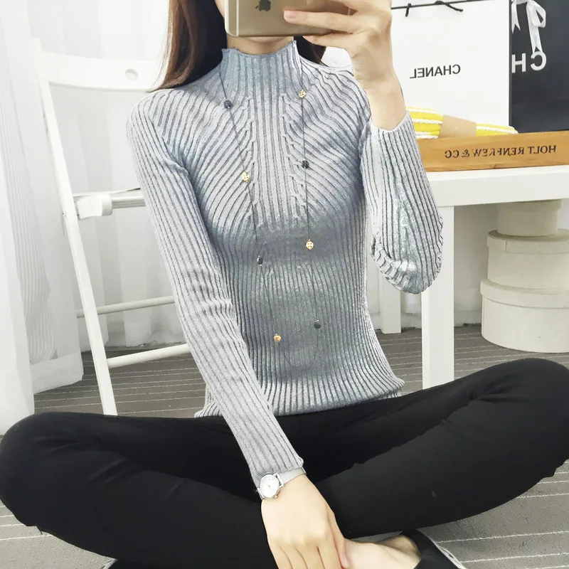 Autumn and winter cashmere Jersey knitted jacket Korean version slim high necked collar sweater female BF wind student | Женская одежда