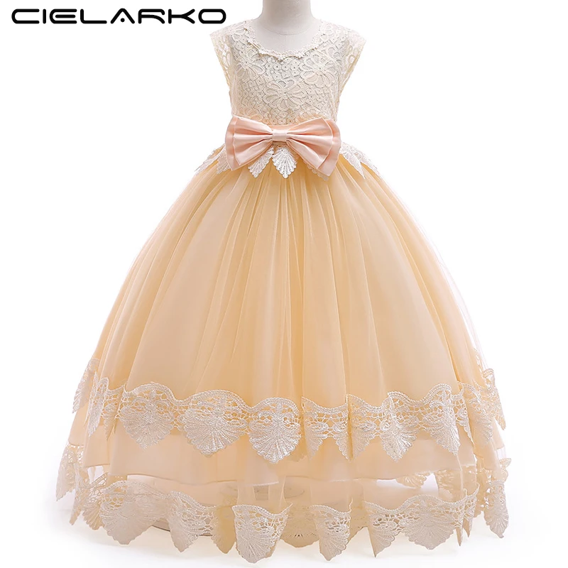 Cielarko Girls Party Long Dress Formal Lace Kids Prom Ball Gown for Princess Tulle Wedding Birthday Style Children Frock | Детская