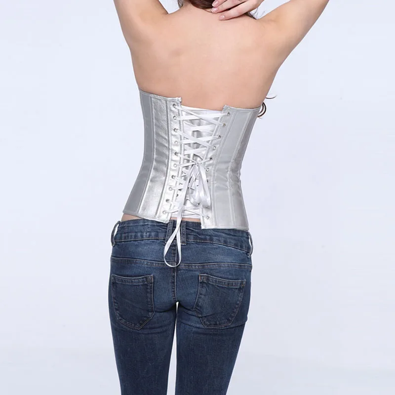 Сексуальный топ-корсет стимпанк из ПВХ с серебряной молнией спереди корсеты и